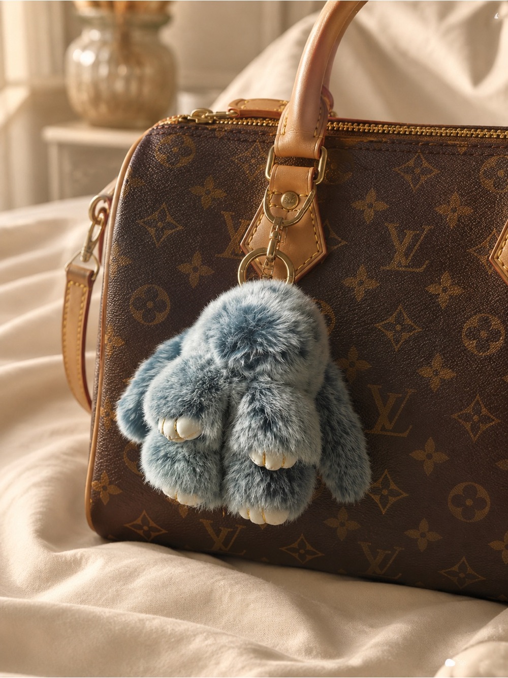 NIB Blue SnuggieBunny Keychain In Happy Holiday Tin. Perfect For Adult/Child